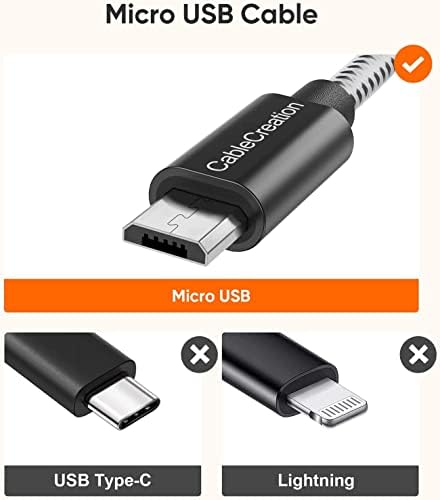 CableCriation [5-Pack] כבל USB עד מיקרו USB 6 אינץ ', USB2.0 מיקרו USB טעינה כבל טעינה משולש עבודות עם מקל טלוויזיה